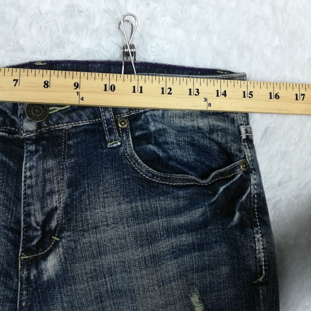 Vigoss Womens Jeans Flare Low Flap Pocket Blue Denim Vintage Wash Distressed 7 - Picture 4 of 10